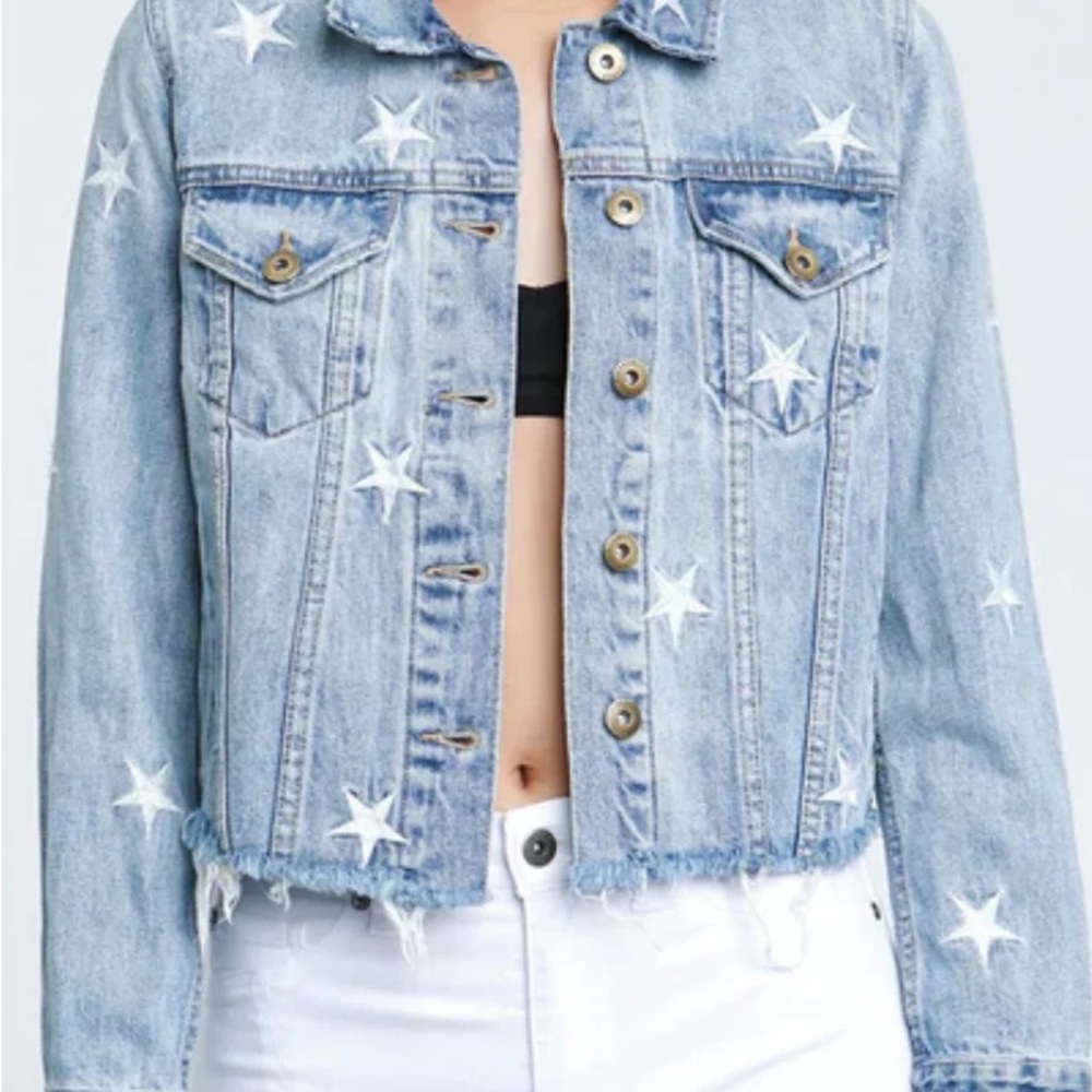 Pistola Distressed Denim Jacket with Embroidered Stars